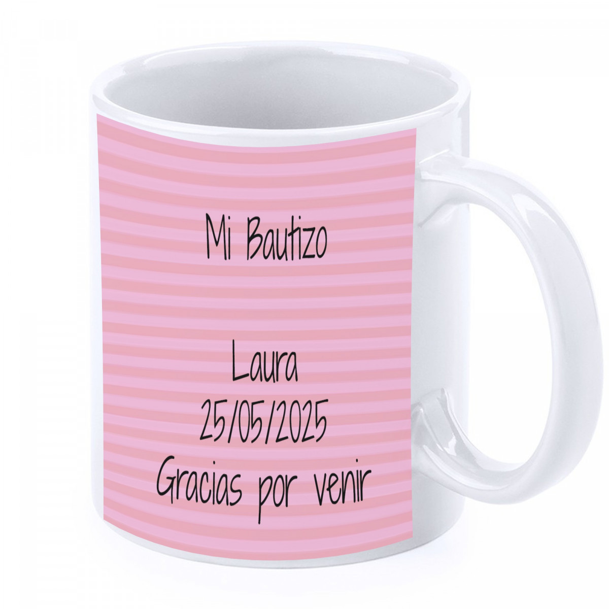 Taza Bautizo Elefante Rosa Personalizada Con Nombre Fecha Y Dedicatoria