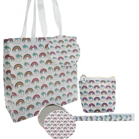 Set de regalo en bolsa estampada unicornio con boli espejo y monedero