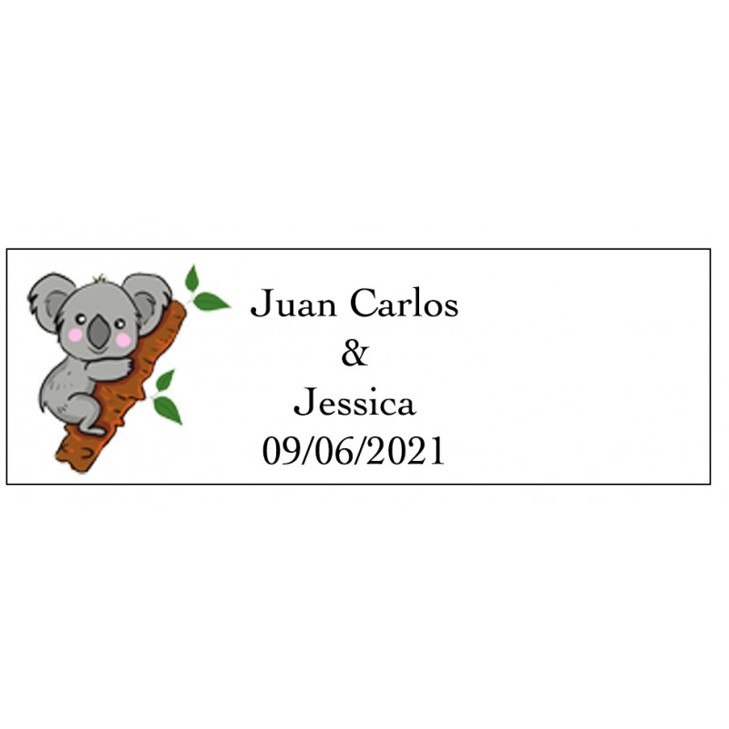 Adhesivo koala rectangular para bodas personalizado