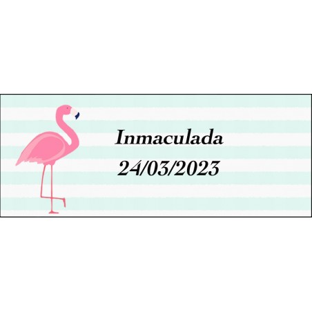 Adhesivo flamenco rectangular personalizado para nombre y fecha