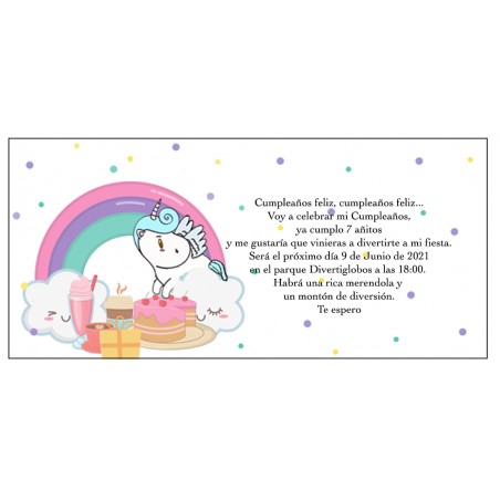 Invitación unicornio arcoíris personalizado para cumpleaños