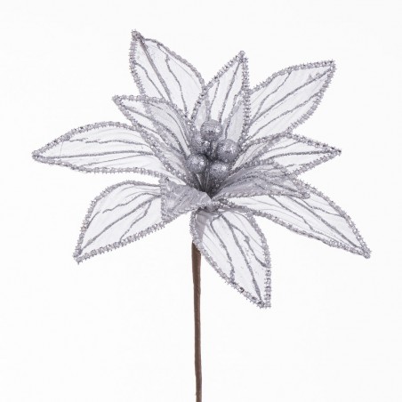 Flor poinsettia tejido plata 25 x 65 cm
