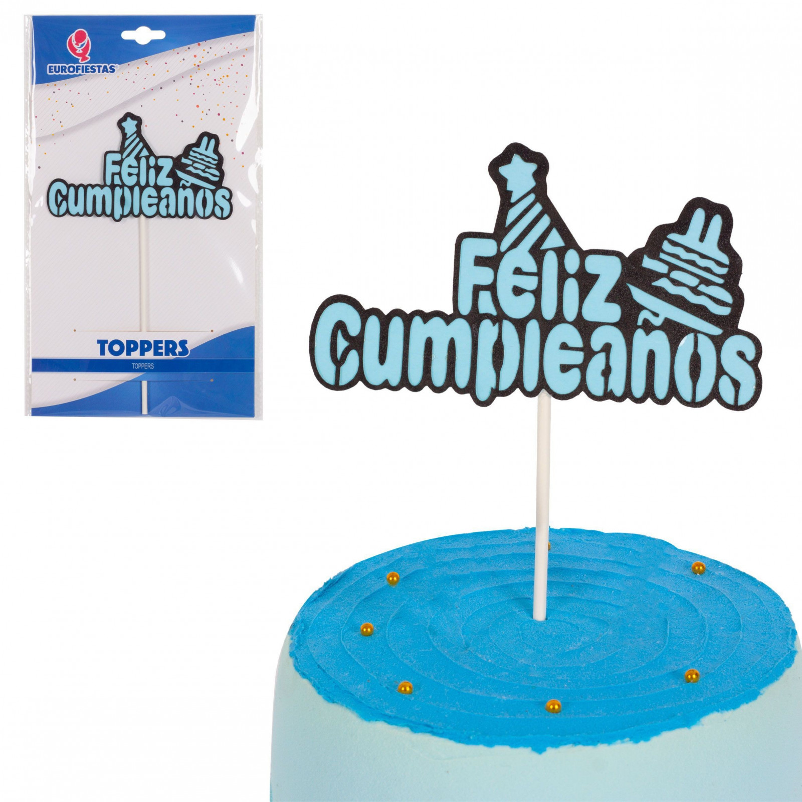 Topper feliz cumpleaños letras celeste