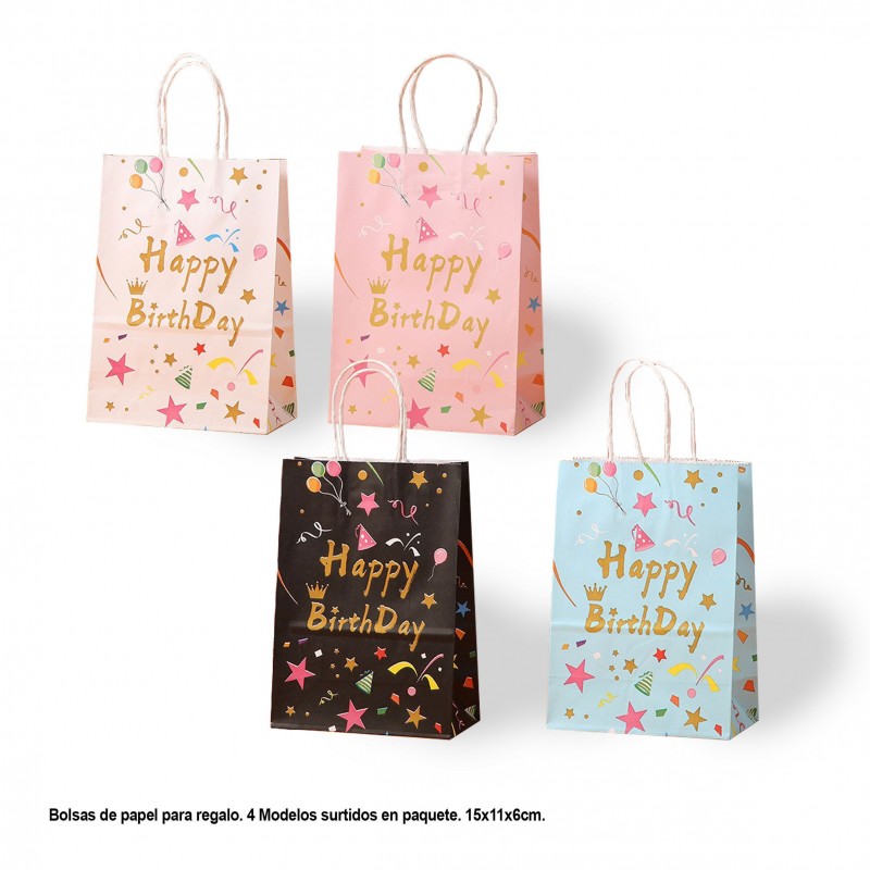 ¡Feliz cumpleaños! 4 bolsas de regalo de fiesta de tamaño mediano, juego de  4 bolsas de regalo con etiquetas y papel de seda