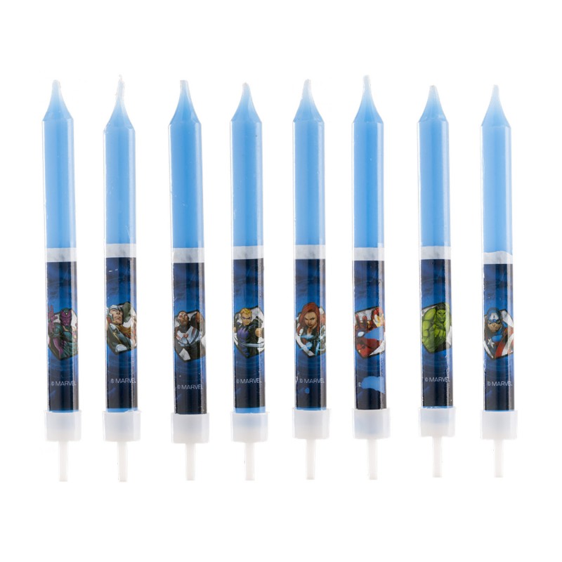 Blister 8 velas palillo avengers 9cm