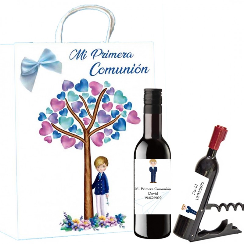Botella Comunión De Vino Y Sacacorchos Personalizados Con Nombre