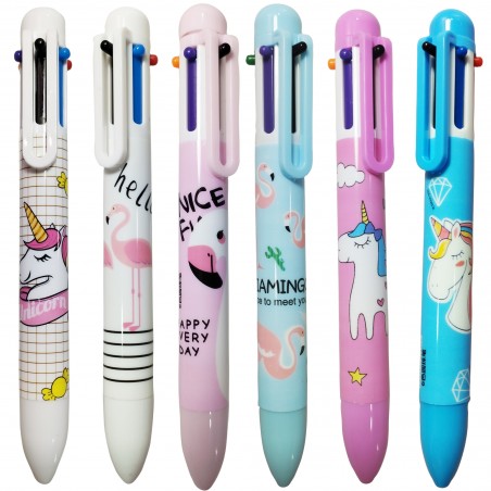 Bolígrafo de diseño gracioso para regalar con multi tinta kawaii de unicornio y flamenco