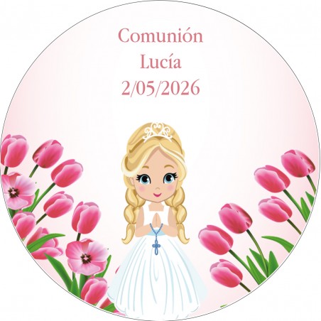 Pegatina de comunión redonda de 3 cm personalizada niña comunión