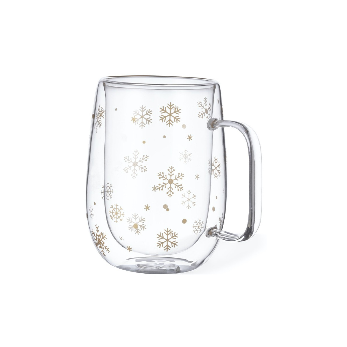 Taza térmica cristal para navidad con copos de nieve