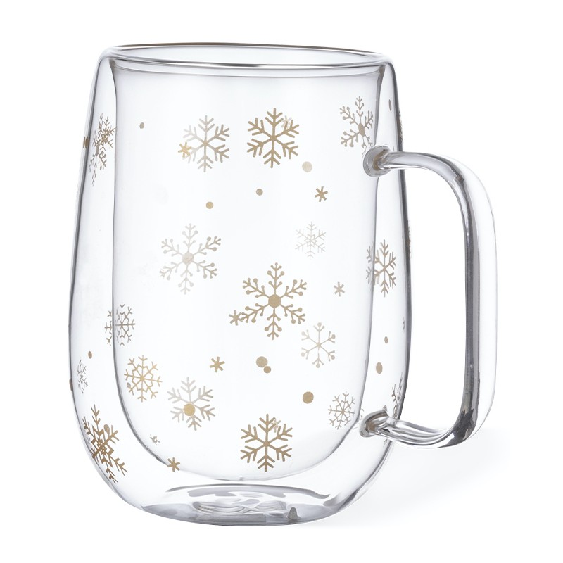 Taza térmica cristal para navidad con copos de nieve