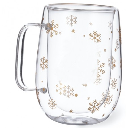 Taza térmica cristal para navidad con copos de nieve