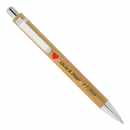 Bolígrafo de bambú personalizado con adhesivo corazón