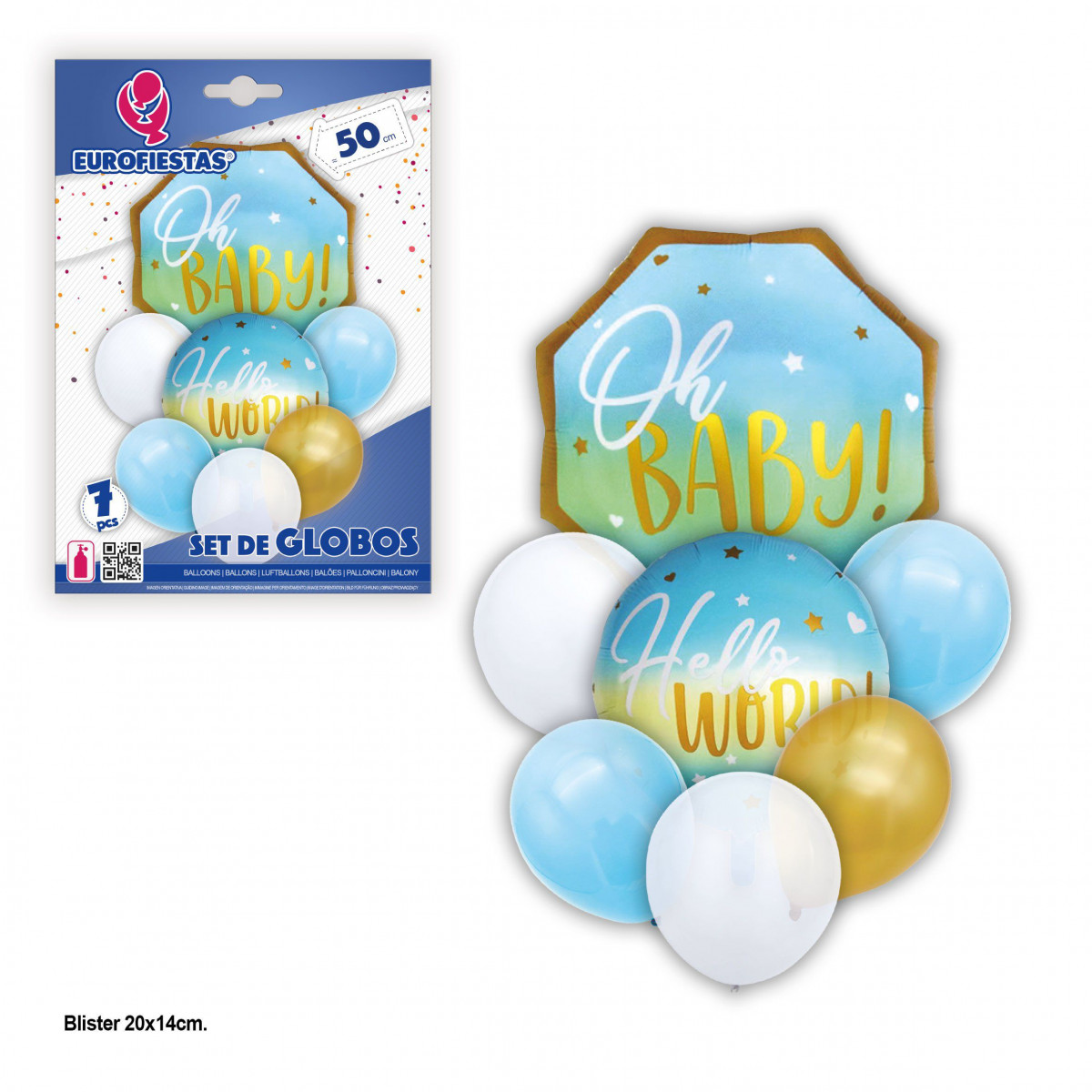 Set globos oh baby hello world azul