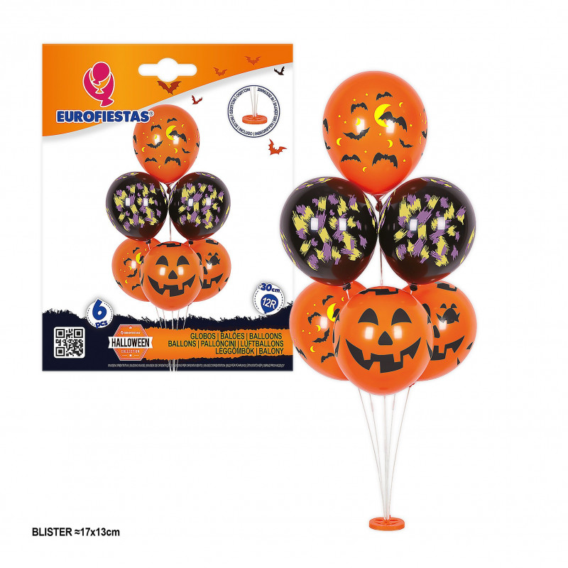 Arbol de globos halloween 6pcs calabazas y murcielagos