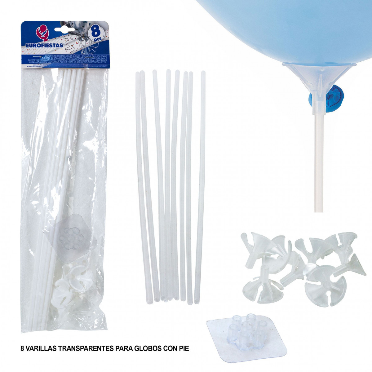 Soporte para globos con pie transparente 8pcs