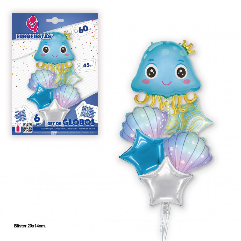 Set globos foil medusa azul