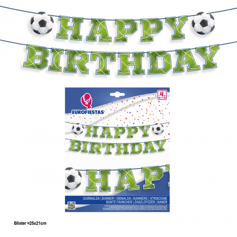 Guirnalda letras happy birthday fútbol borde azul