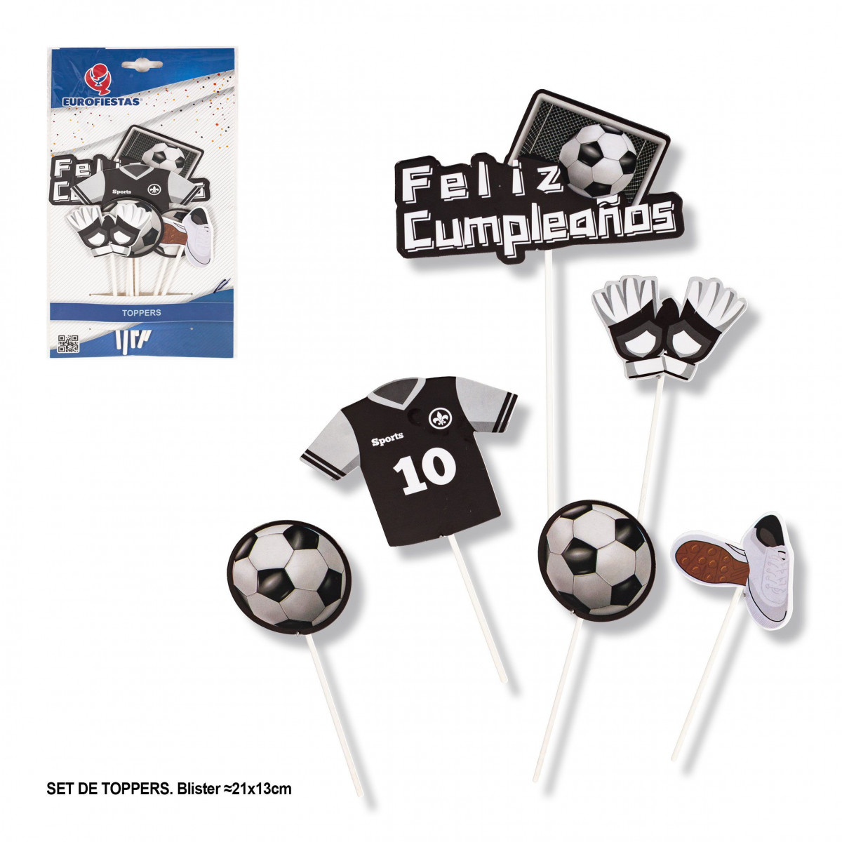 Toppers futbol feliz cumple 18cm 6pcs