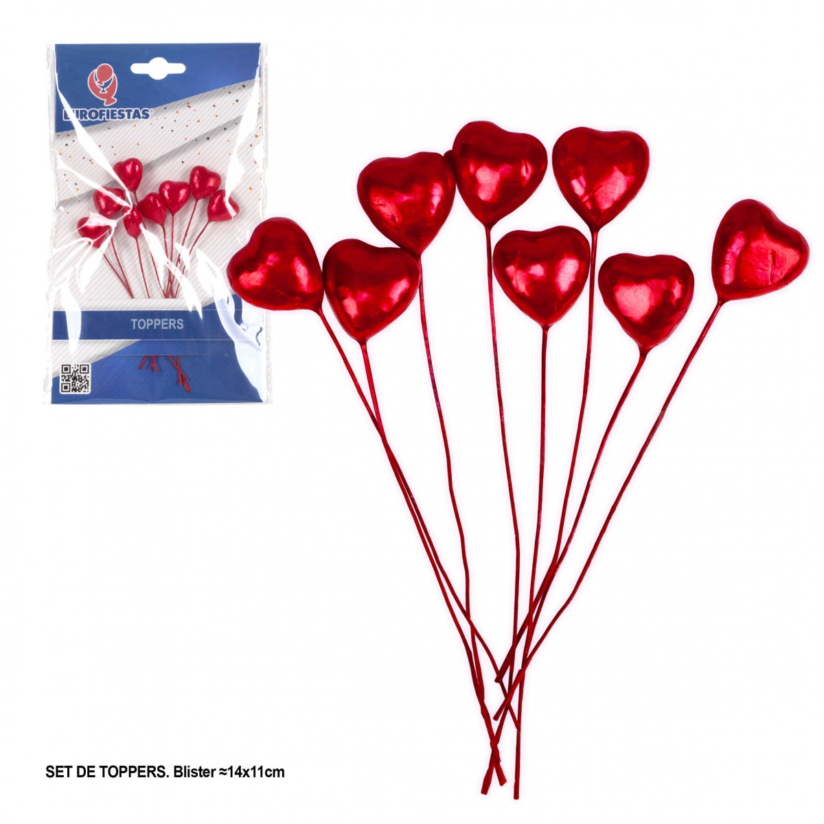 Toppers corazones rojos 11cm 8pcs