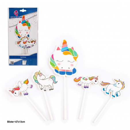 Topper unicornios colores vivos 5pcs