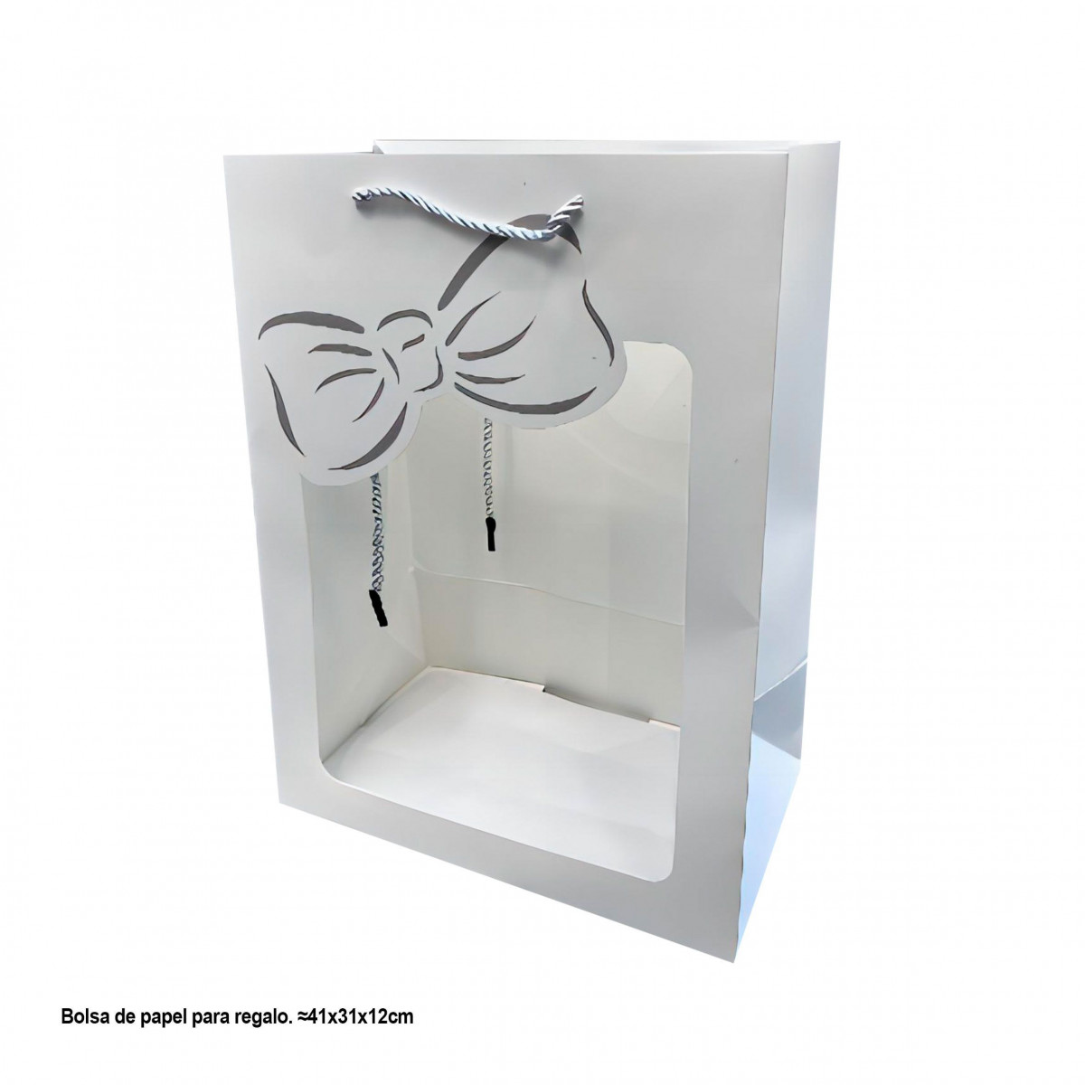 Bolsa regalo ventana con lazo 410x310x120mm blanca gr