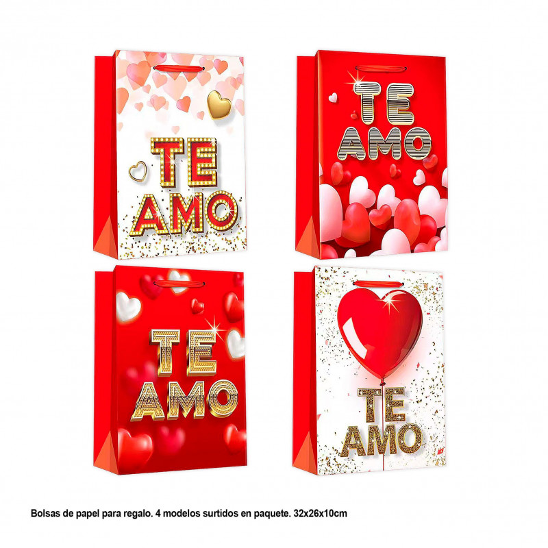 Bolsa regalo san valentin te amo corazones 32x26x10cm 4ms med