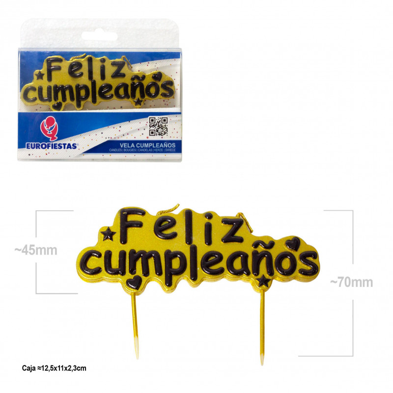 Vela feliz cumpleaños bloque oro y negro