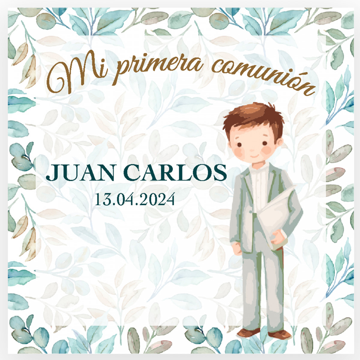 Tarjeta para niño mi primera comunión personalizada