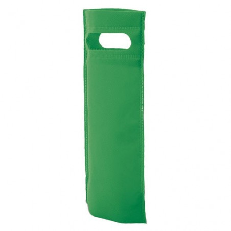 Vino personalizado con adhesivo redondo de comunión niño presentado en bolsa verde