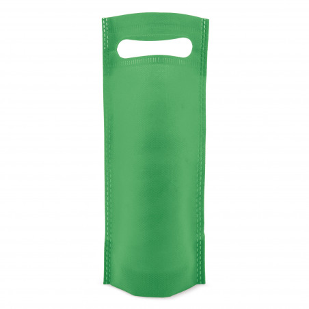Vino personalizado con adhesivo redondo de comunión niño presentado en bolsa verde