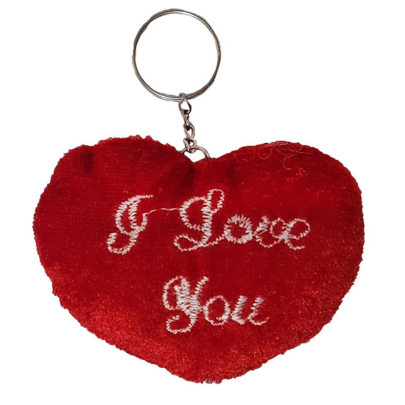 Llavero en forma de corazón rojo de peluche con texto i love you