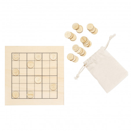 Sudoku en madera con bolsa kraft y adhesivo personalizado