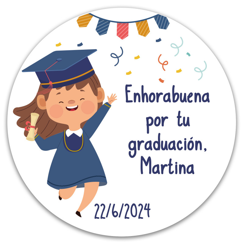 Adhesivo personalizado redondo de 5 cm para graduacion de niña