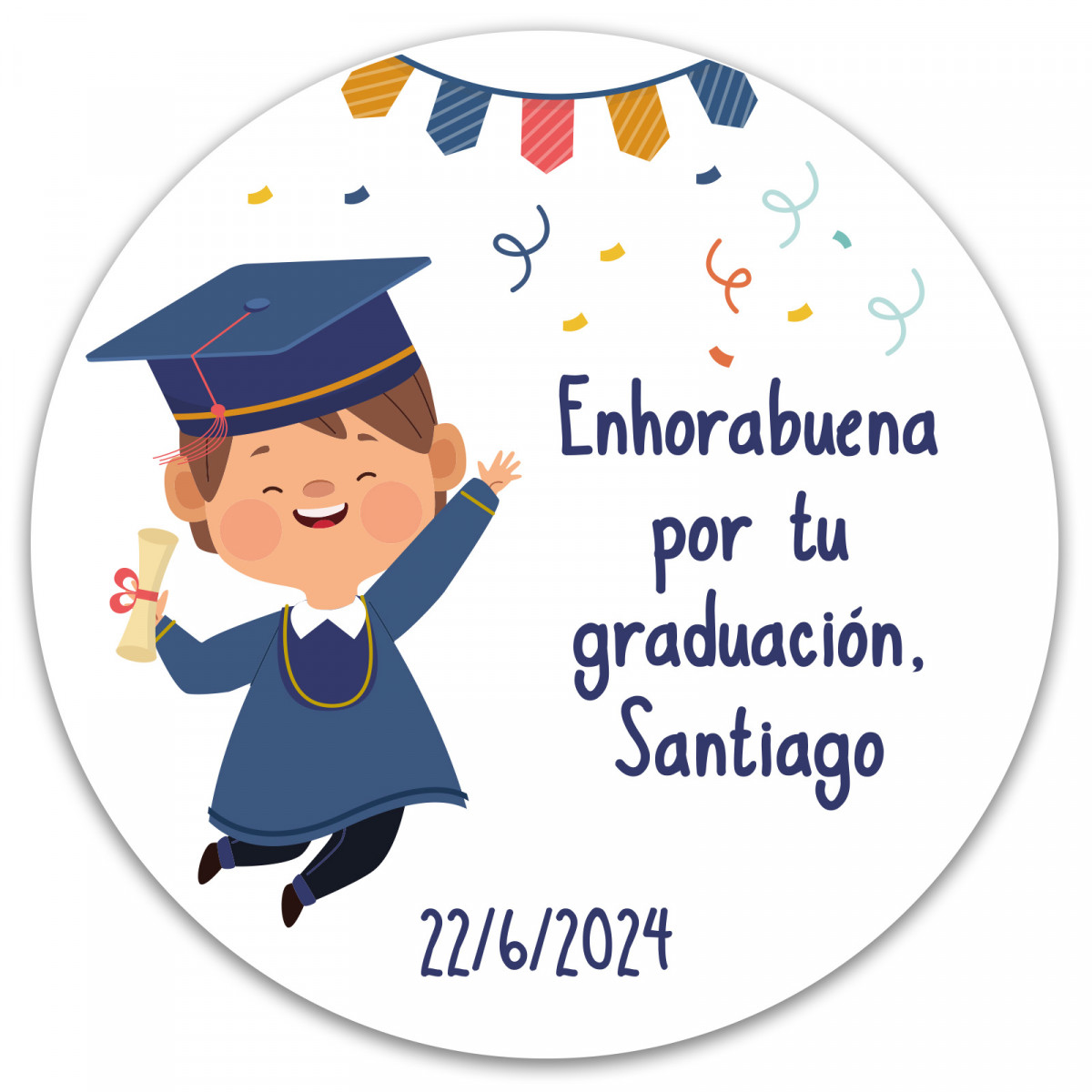 Adhesivo de 5 cm. personalizado para graduación de niño