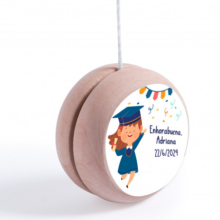 Yoyo de madera con adhesivo personalizado de graduación niña