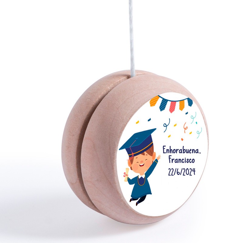 Yoyo de madera personalizado con adhesivo de graduación niño