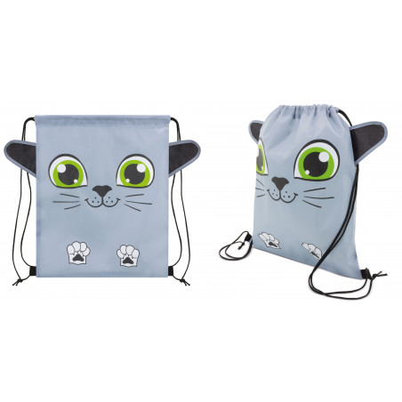 Mochila en forma de gato con bidón de agua con adhesivo personalizado