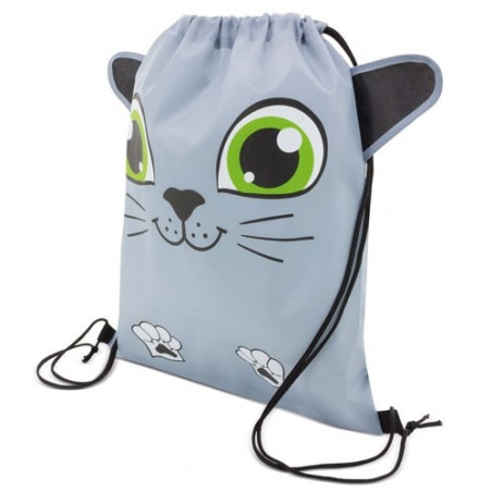 Mochila en forma de gato con bidón de agua con adhesivo personalizado