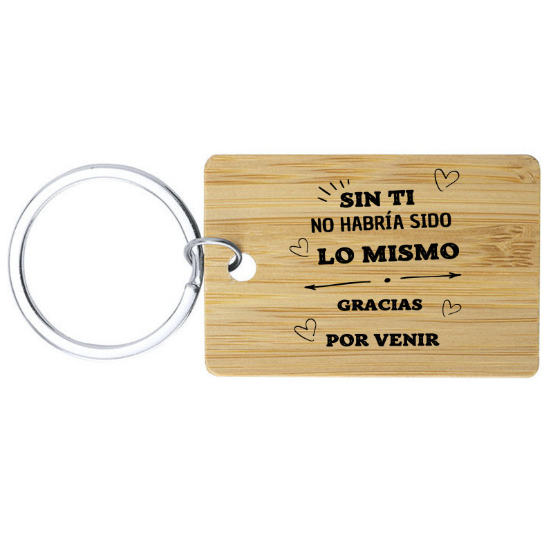 Llavero rectangular madera con frase de agradecimiento