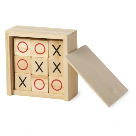 Tres en Raya con piezas de madera en caja con tapa con dedicatoria