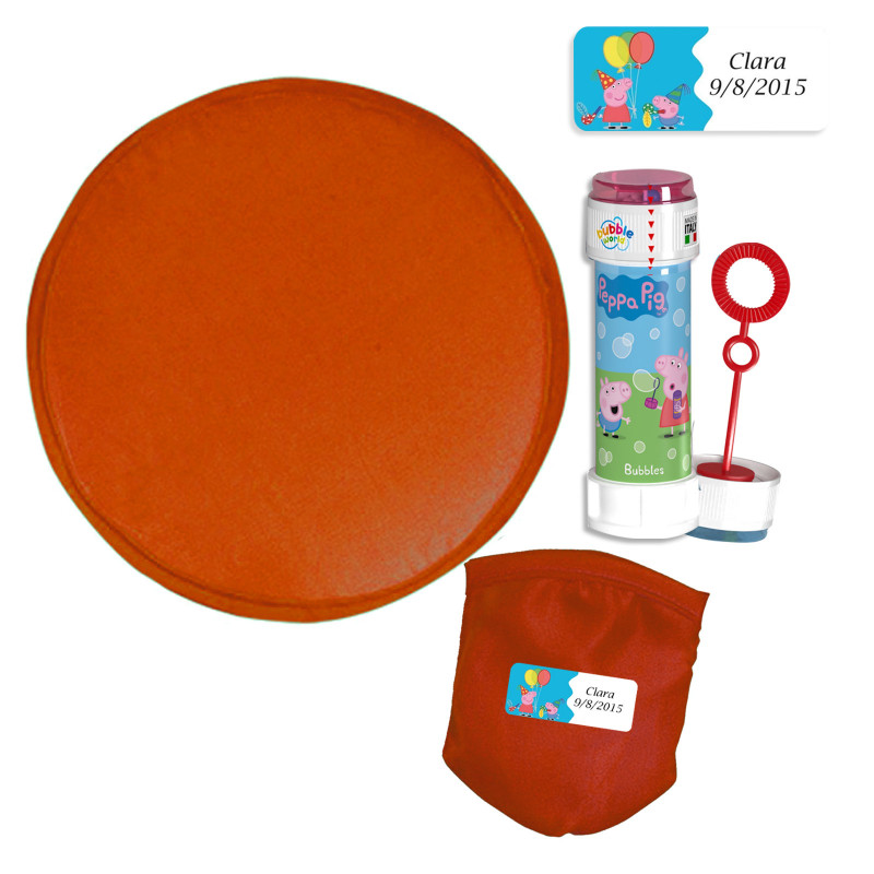 Frisbee de tela plegable con bolsa y adhesivo personalizado de Peppa Pig con pompero a juego