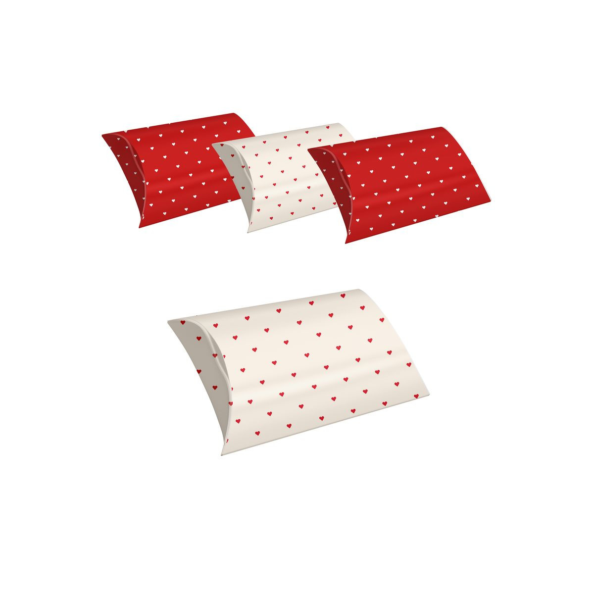 Set de 4 cajas tamaño S para regalos con corazones estampados en colores rojo y blanco