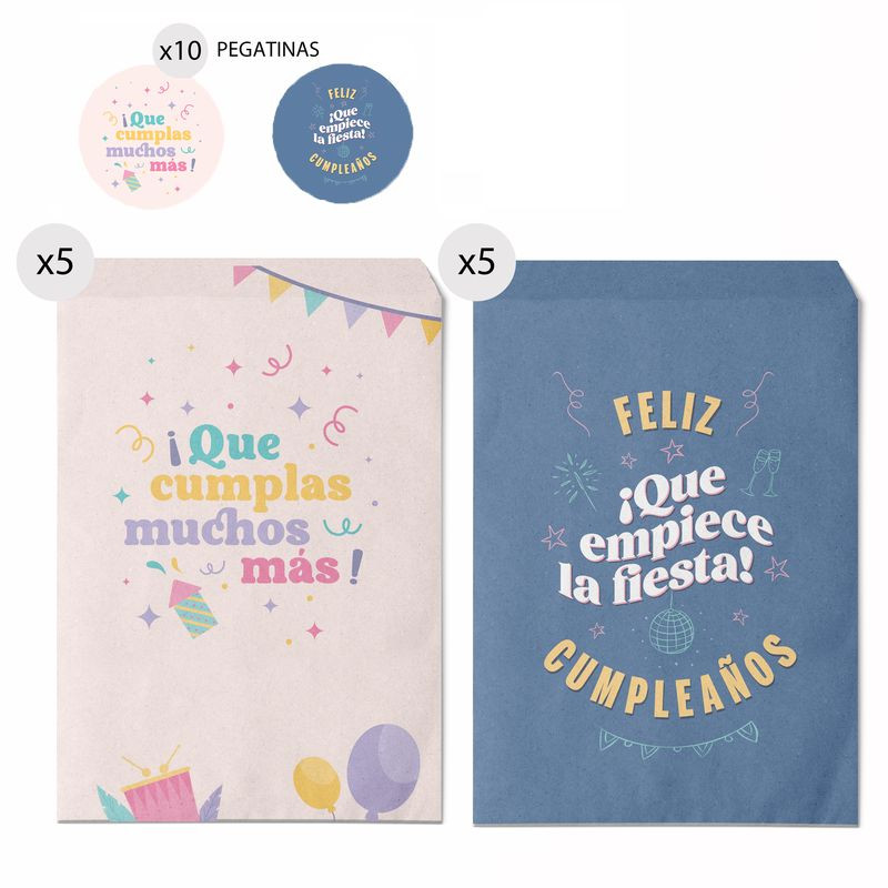 Set de 10 sobres de papel con pegatinas para regalo de cumpleaños con mensajes