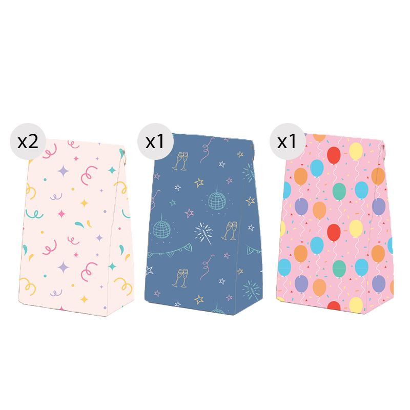 Set de 4 bolsas de papel para regalo con estampados divertidos