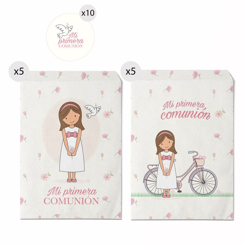 Set de 10 sobres de papel tamaño 16x24 para regalo de comunión de niña