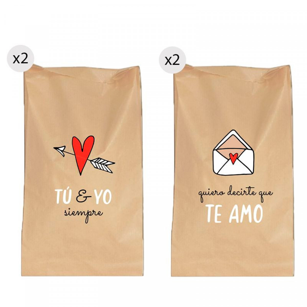 Sobres para detalles con frases de amor en pack de 4 unidades