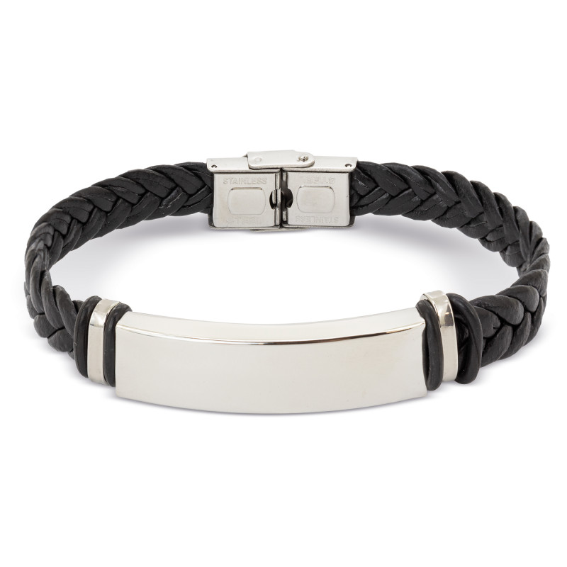 Pulsera de acero para hombre con placa plateada