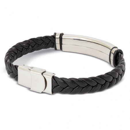 Pulsera de acero para hombre con placa plateada