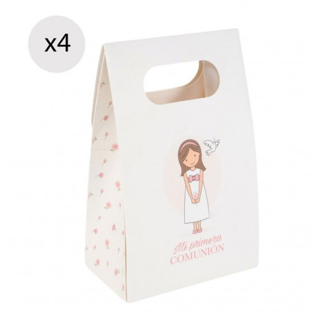 Set de 4 cajas de cartón con asa para regalos de comunión niña