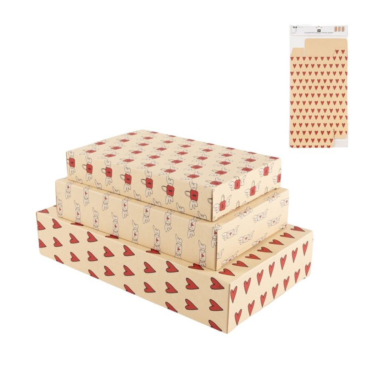 Set de 3 cajas de presentación kraft para regalos con diseño romántico